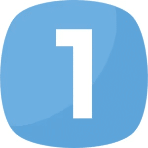 Blue square with the number one prominently displayed in white, representing the first step or item in a list or sequence.