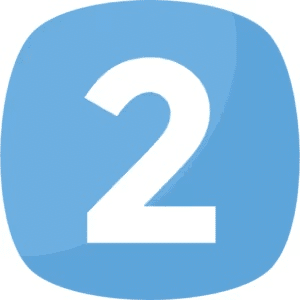 Blue rounded square with the number two in white, used for digital interfaces and navigation elements.